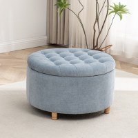 28" Round Light Blue Storage Ottoman