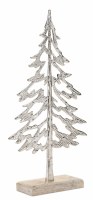 13" Silver Aluminum Flat Christmas Tree on a Wood Base