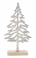 11" Silver Aluminum Flat Christmas Tree on a Wood Base