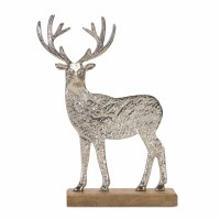 11" Silver Aluminum Flat Deer on a Wood Base