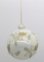 3" White and Gold Leaf Glass Ball Ornament