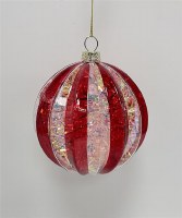 4" Red and Clear Stripes Glass Ornament