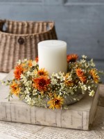 6" Opening Faux Autumn Flowers Candle Ring