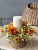 4" Opening Faux Autumn Flowers Candle Ring