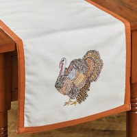 13" x 54" Embroidered Turkey Fall & Thanksgiving Table Runner