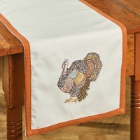 13" x 36" Embroidered Turkey Fall & Thanksgiving Table Runner