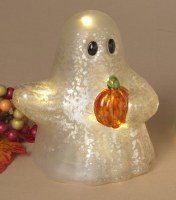 5" LED Glass Ghost Holding a Pumpkin in It's Left Hand