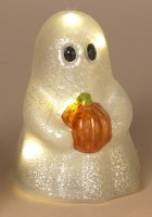 5" LED Glass Ghost Holding a Pumpkin in Both Hands