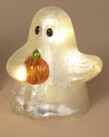 5" LED Glass Ghost Holding a Pumpkin in It's Right Hand