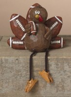 5" Brown Polyresin Turkey Holding a Football With One Wing Shelf Sitter