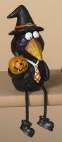 8" Polyresin Crow Holding a Jack-O-Lantern Shelf Sitter