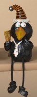 8" Polyresin Crow Holding a Broom Shelf Sitter