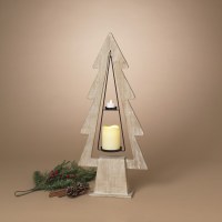 27" White Washed Christmas Tree Two Tier Candle Holder