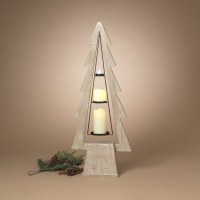 36" White Washed Christmas Tree Three Tier Candle Holder
