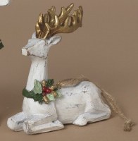 5" Distressed White and Gold Laying Down Reindeer Ornament