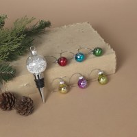 Box of Seven Ornament Wine Charms and Stopper