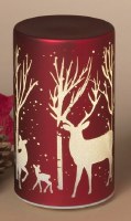 6" LED Red Reindeer in the Forest Design Cylinder