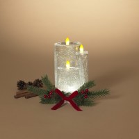 8" LED Three Clear Glitter Candles
