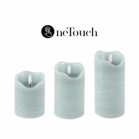 Set of Three LED Blue One Touch Pillar Candles