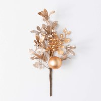 16" Faux Champagne Berries and Leaves With Ornaments Spray