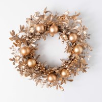 22" Round Faux Champagne Berries and Leaves With Ornaments Wreath