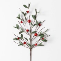 28" Faux Green Leaves and Red Bells Spray