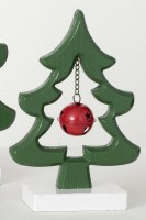 9" Green Christmas Tree Outline With a Red Bell Statue