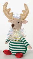 11" Green Stripe Shirt Fabric Reindeer
