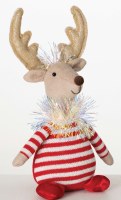11" Red Stripe Shirt Fabric Reindeer