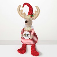 19" Red Stripe Shirt Fabric Reindeer