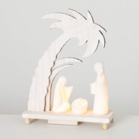 12" White Washed Holy Family Under a Palm Tree