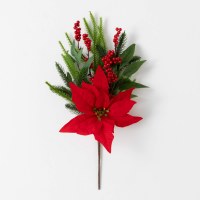 18" Faux Red Poinsettia and Pine Spray