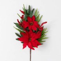 30" Double Faux Red Poinsettia and Pine Spray