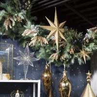 55" Faux Dark Blue Berries and Pine With Gold Stars Garland