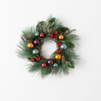 6.5" Opening Faux Pine With Multicolor Ball Ornaments Candle Ring