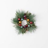 4.5" Opening Faux Pine With Multicolor Ball Ornaments Candle Ring