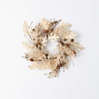 6.5" Opening Faux Distressed White and Brown Oak Leaves Candle Ring