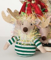 8" Green Stripe Shirt Fabric Reindeer Ornament