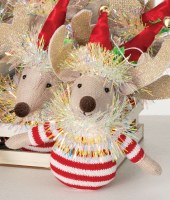 8" Red Stripe Shirt Fabric Reindeer Ornament