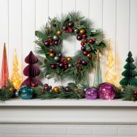 26" Round Multicolor Ball Ornaments on a Faux Pine Wreath