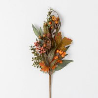28" Faux Dark Orange and Green Berries and Leaves Spray