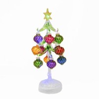10" LED Glass Christmas Tree With Multicolor Glass Ornaments