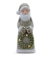 20" LED Gray Polyresin Santa Holding a Wreath Figurine