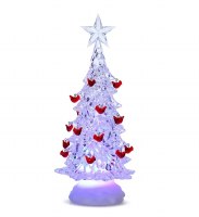 12" LED Clear Water Globe Tree With Cardinals