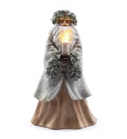 12" LED Beige and Green Polyresin Santa Holding a Candle