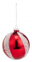 4" Red and White Glass Stripe Ball Shaped Ornament