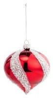 4" Red and White Glass Stripe Onion Shaped Ornament