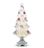 13" LED Clear Acrylic Water Globe Tree With Candy Canes