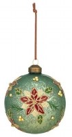 4" Glass Poinsettia Desgin Ball Shaped Ornament