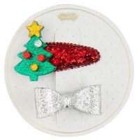 Green Christmas Tree and Bow Hair Clip Set by Mud Pie